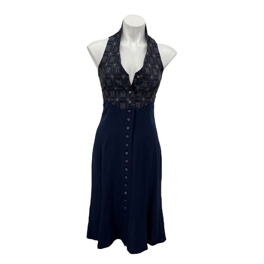 Zelda Y2K 90s Halter Vest Dress Vintage Women SZ 4 Blue Dark Academia Office